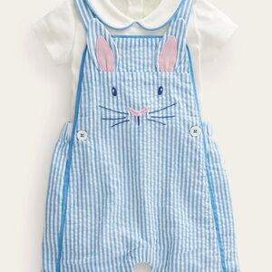 Mini Boden Baby Bunny Stripe Seersucker Overalls - Blue 18-24 months